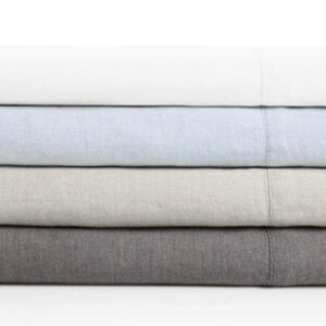 MALOUF Soft, Light French Linen Sheet Set with Vintage Wash-Queen, Blue